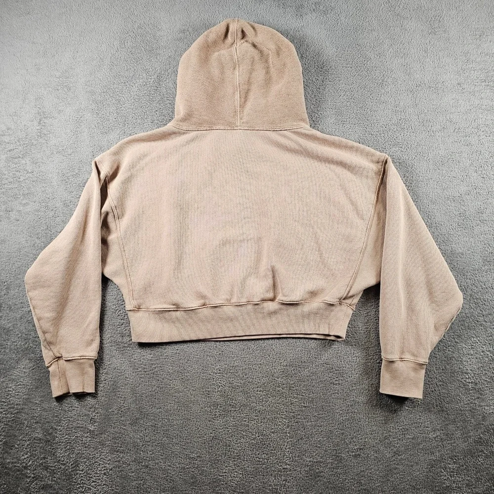 Free People Cropped Hoodie Tan Beige Boxy Oversized Sweatshirt Large